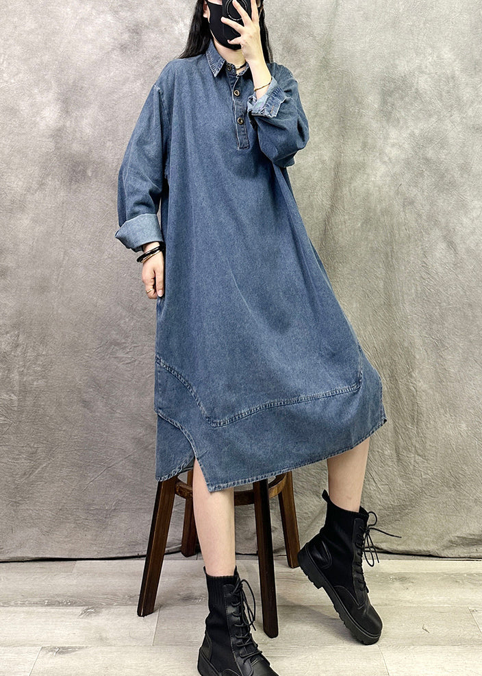 Art Blue  Embroidered Denim Short Sleeve Dress