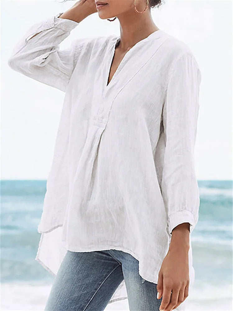 Classic Solid Color Linen Loose Top