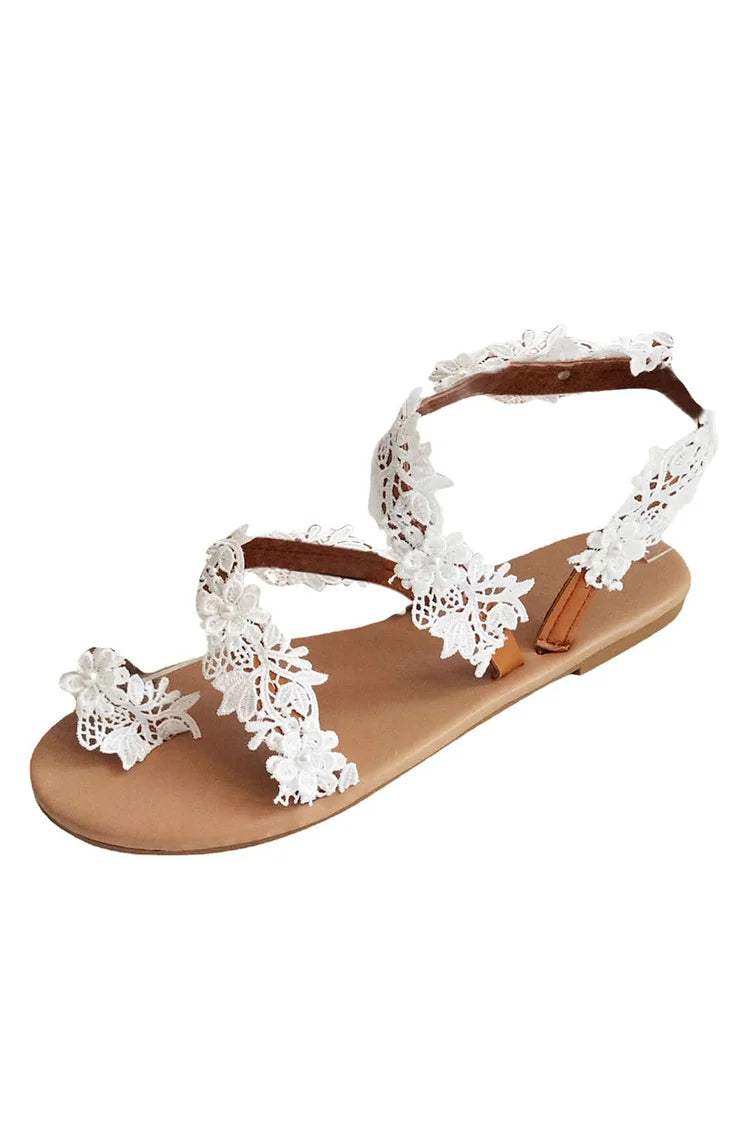 Toe Ring Lace Flower Pearl Sandals