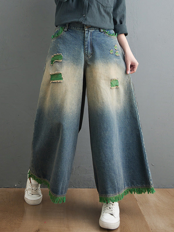 Unique Split-Joint Column Wide-Leg Denim Pants