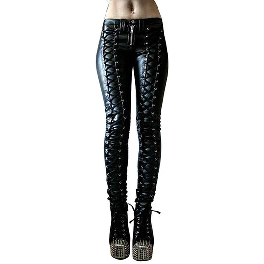 Steampunk Women Faux Leather Pants