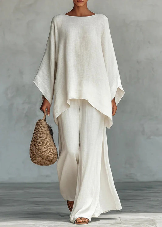 Bohemian White Oversized Linen Two Piece Set Spring