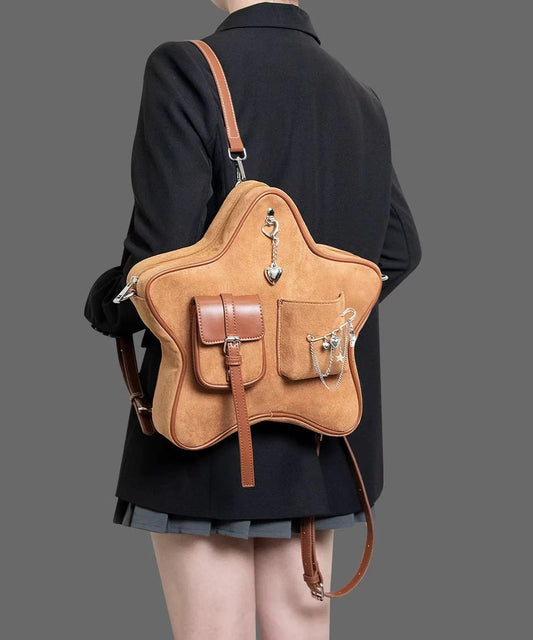 Original Design Light Camel Star Chain Linked Suede Backpack Bag