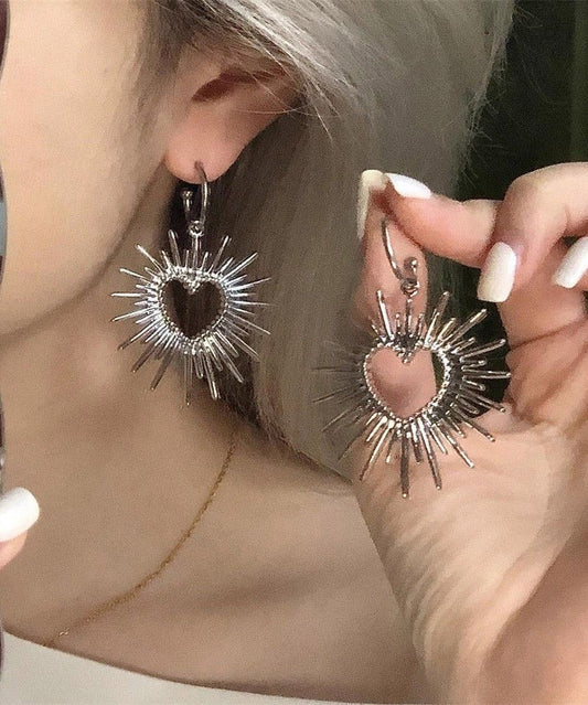 Chic Silk Alloy Hollow Out Love Hoop Earrings