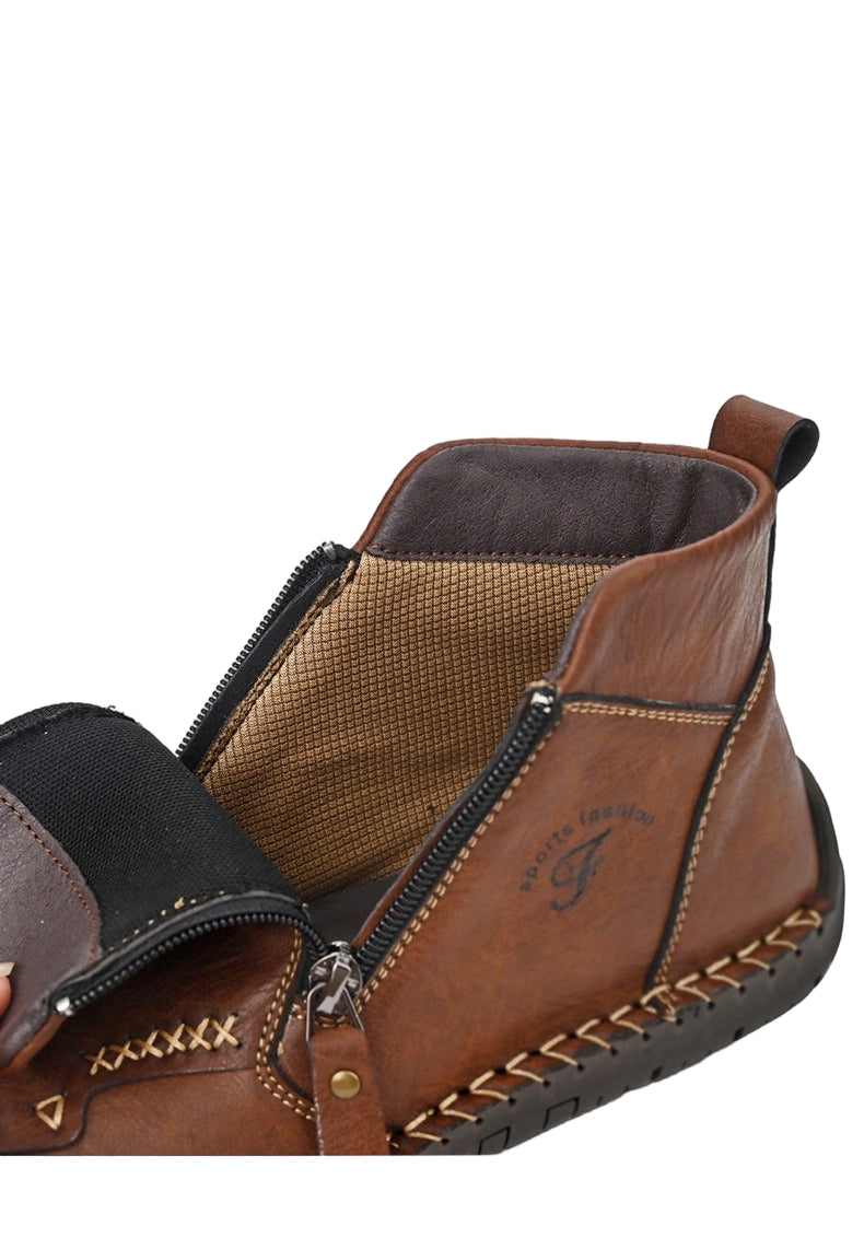 Men's Retro Brown Hand stitched Side Zip High Top Shoes