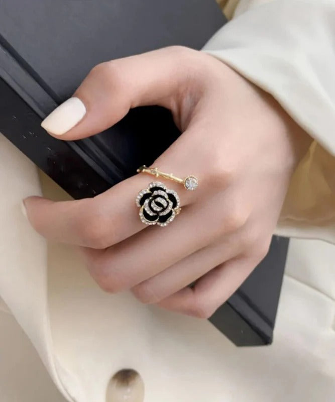 Fine Black Sterling Silver Overgild Zircon Rose Rings