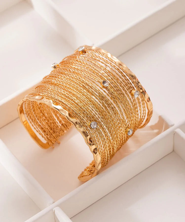 Bohemian Gold Metal Zircon Line Cuff