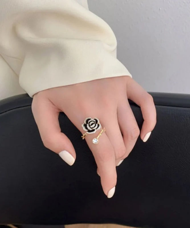 Fine Black Sterling Silver Overgild Zircon Rose Rings