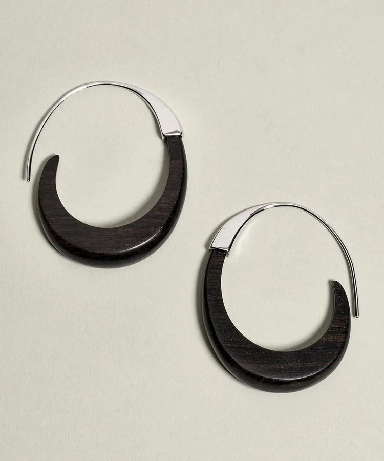 Simple Black Sterling Silver Sandalwood Hoop Earrings