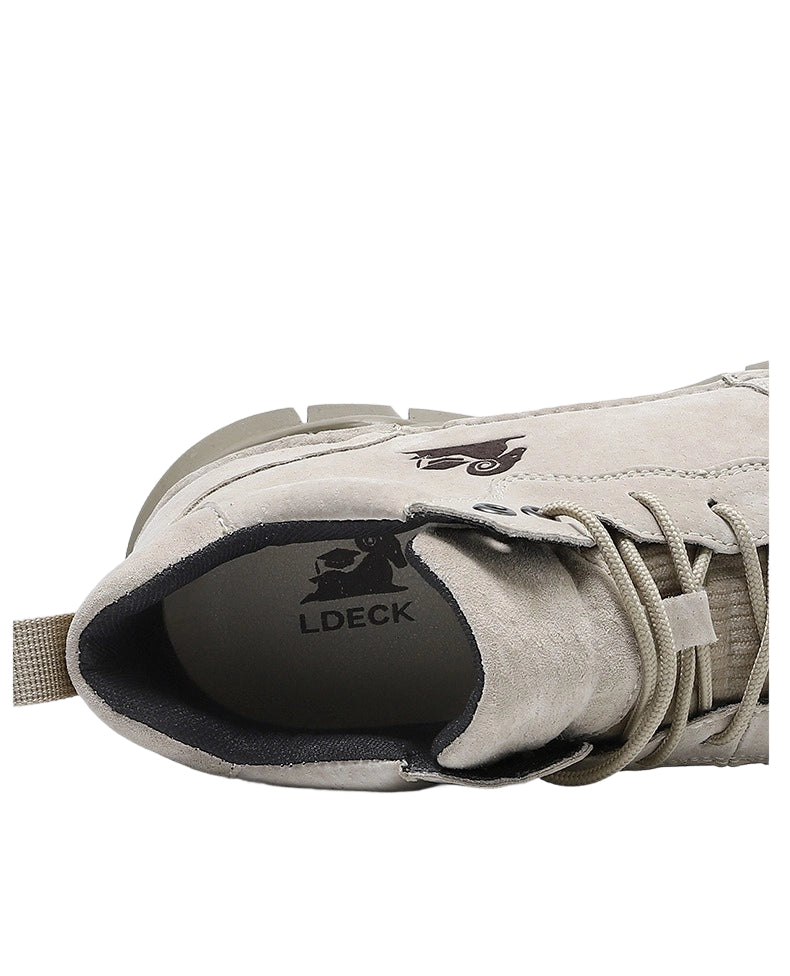 Men's Khaki High-Top Genuine Leather Outdoor Casual Shoes