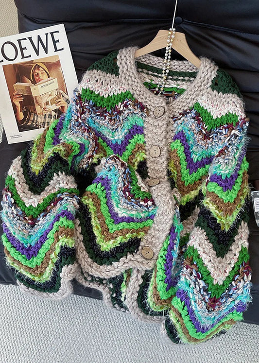 Fashion Mixed Color Striped Thick Knit Cardigans Fall
