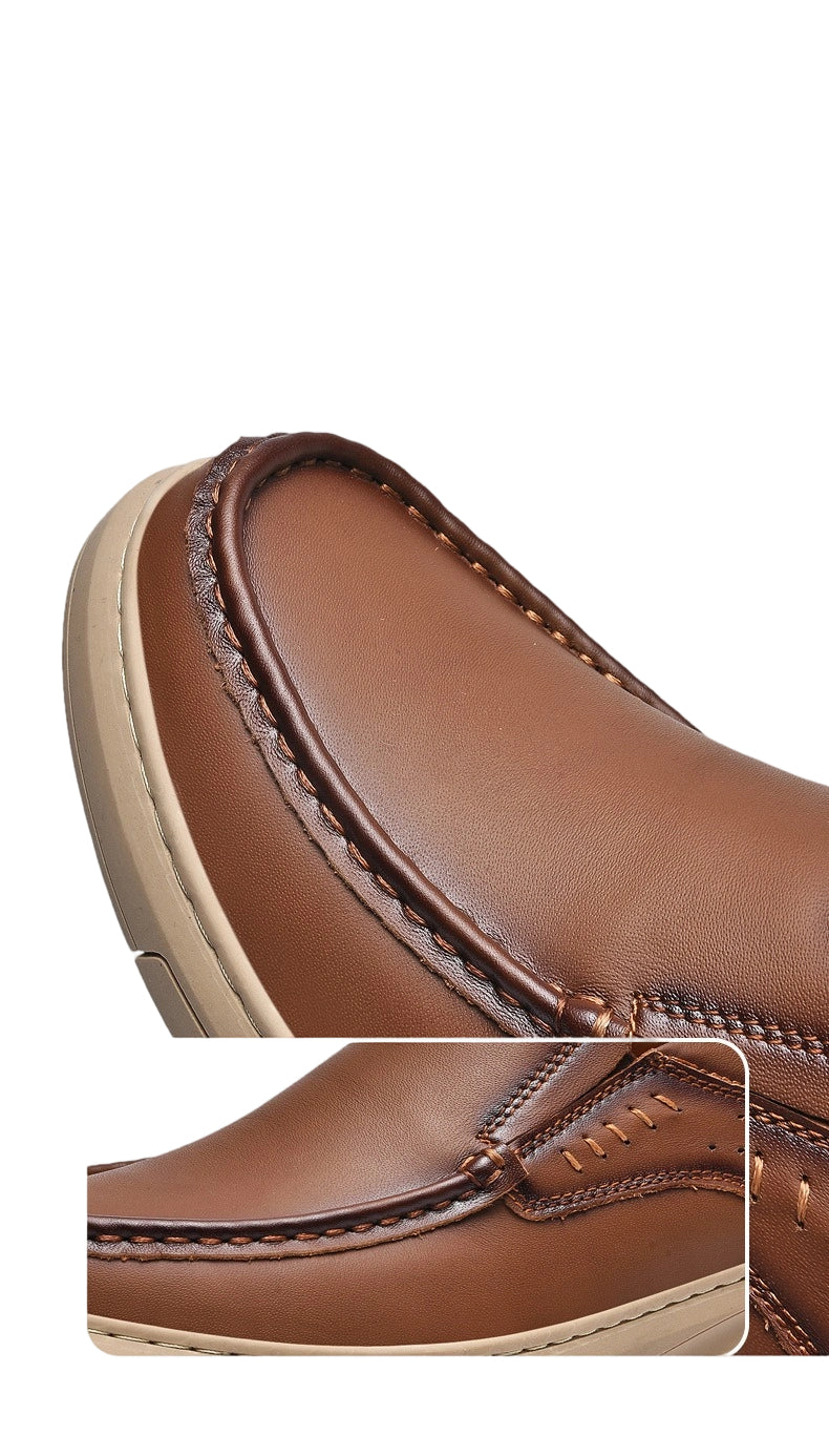 Men's Genuine Leather Hand-Stitched Low-Top Loafers