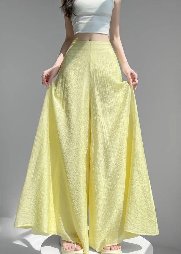 Original Blue High Waist Solid Cotton Wide Leg Pants Summer