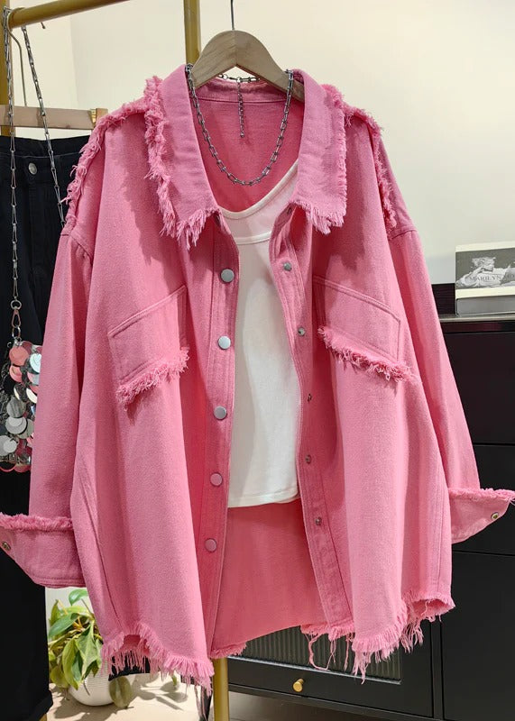 Stylish Yellow Peter Pan Collar Tassel Denim Coats Fall