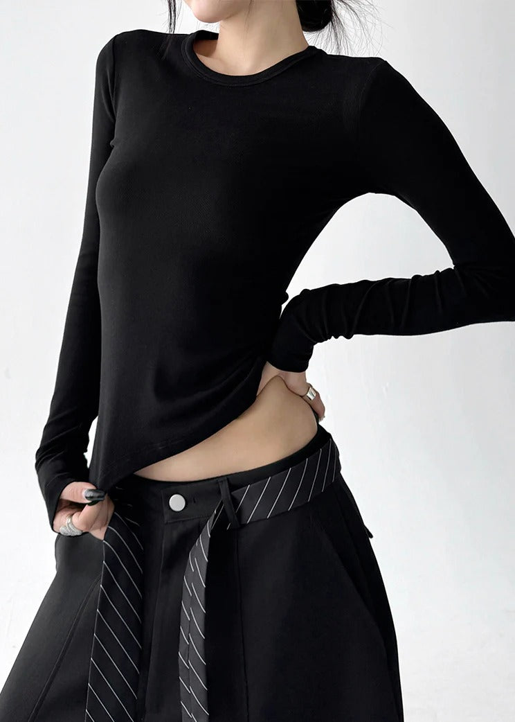 Black Patchwork Lace Blouse Top Hollow Out Fall