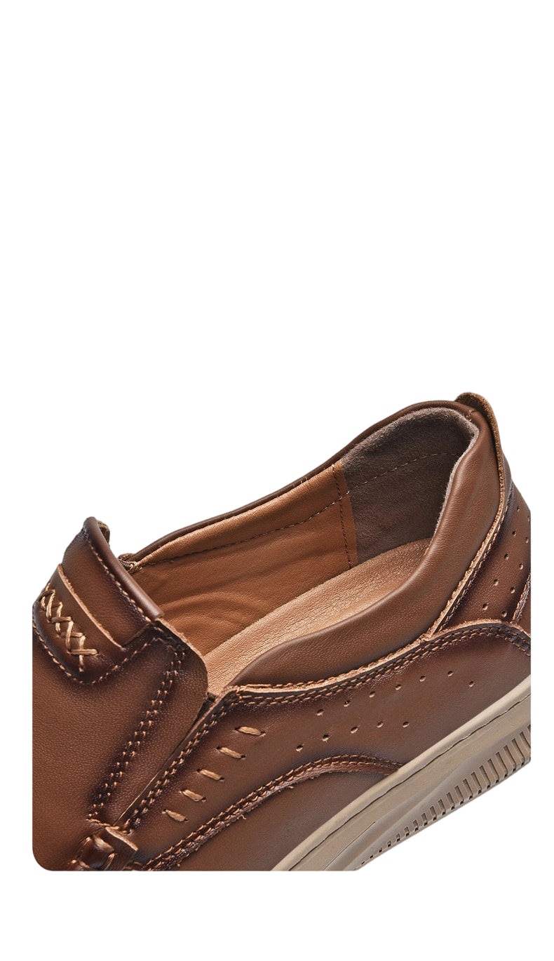 Men's Genuine Leather Hand-Stitched Low-Top Loafers