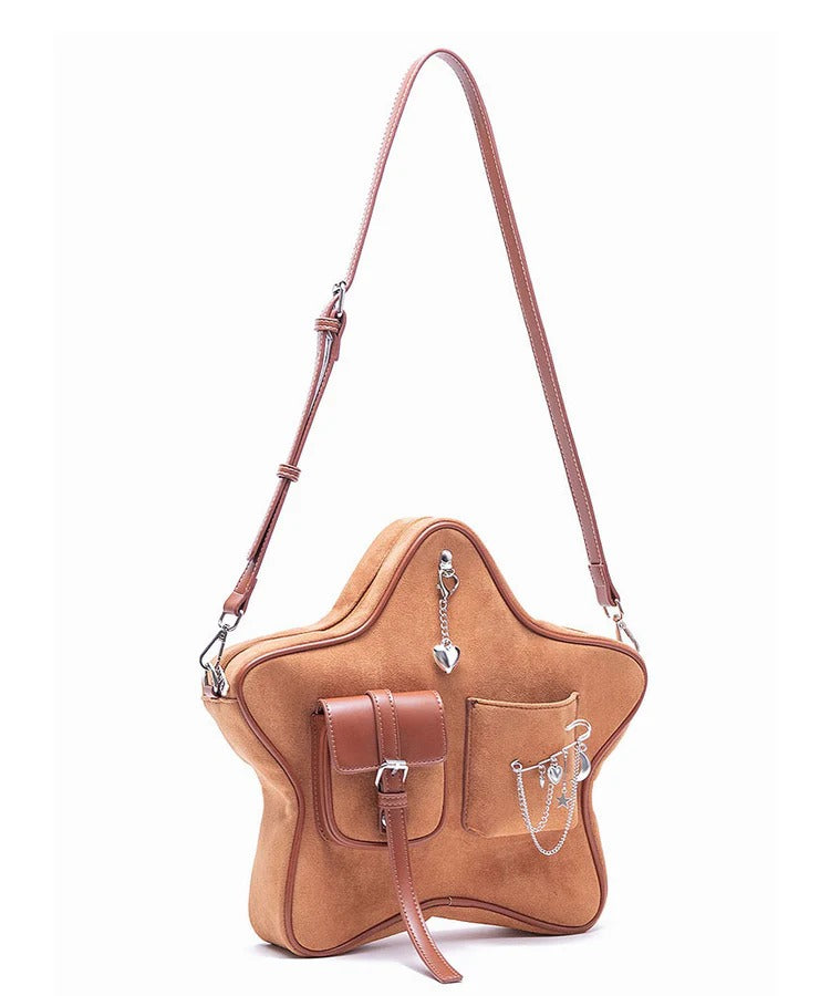 Original Design Light Camel Star Chain Linked Suede Backpack Bag