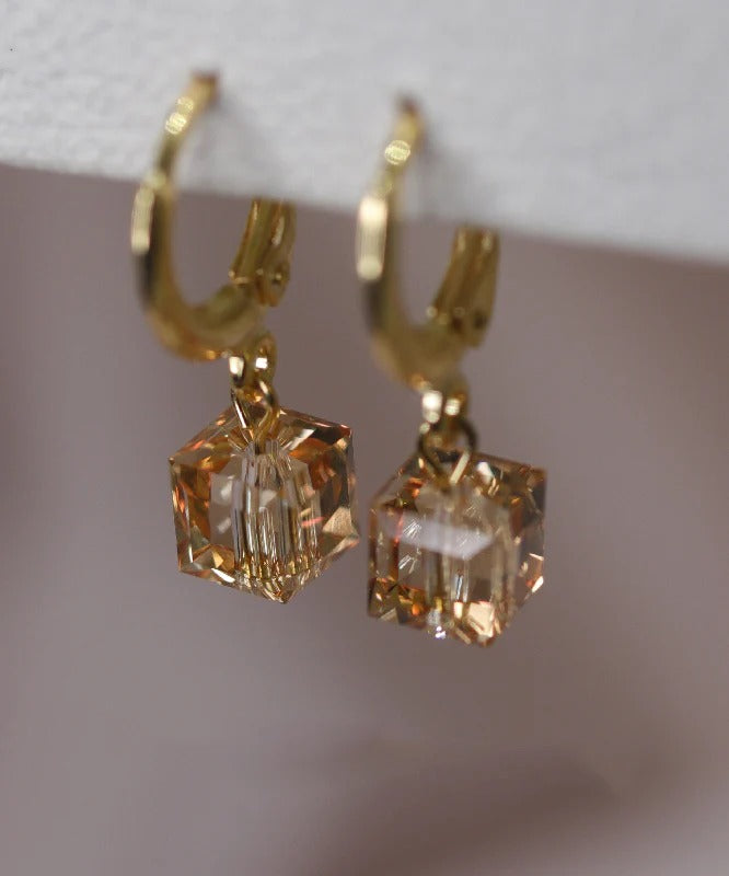 Stylish White Sterling Silver Overgild Crystal Drop Earrings