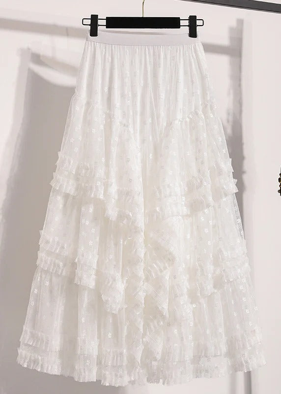 Women Black Ruffled Lace A Line Skirts Fall