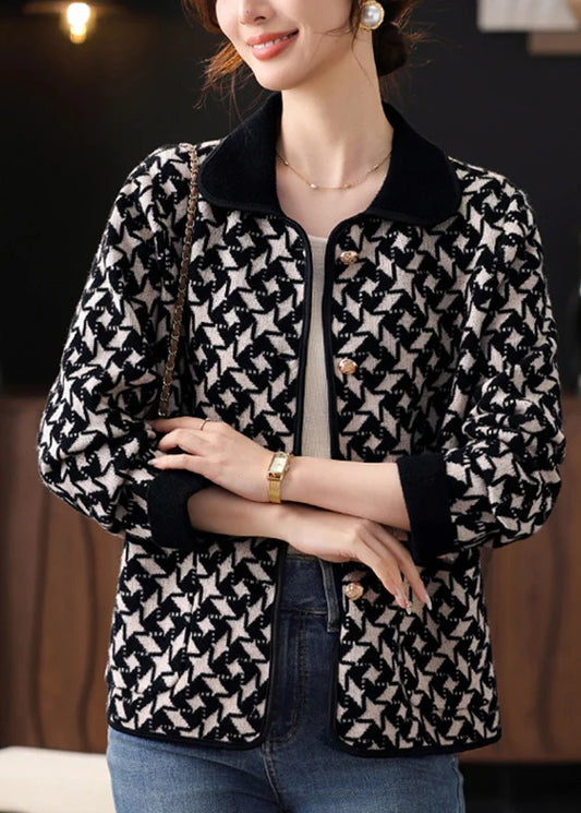 Black Knit Cardigans Peter Pan Collar Fall