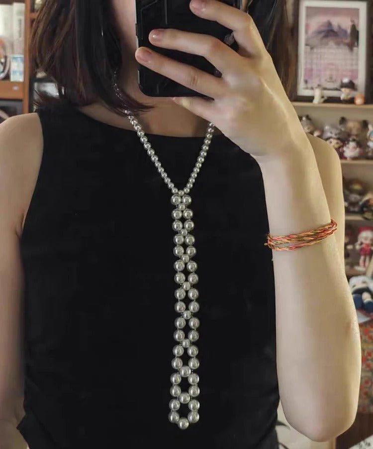 Elegant White Alloy Pearl Sweater Gratuated Bead Necklace