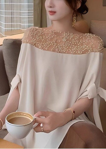 French Apricot Nail Bead Patchwork Shirt Cloak Sleeves