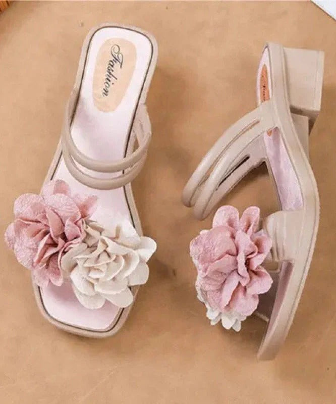 Green Chunky Casual Floral Splicing Slide Sandals Peep Toe