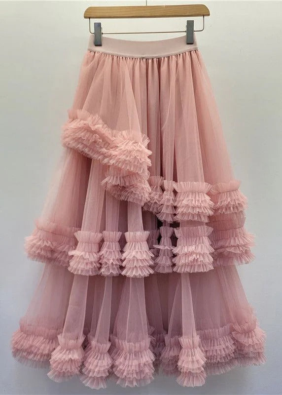 New Black Ruffled Elastic Waist Tulle Skirt Summer