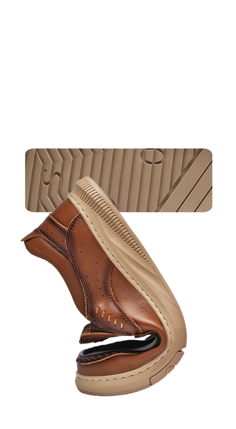 Men's Genuine Leather Hand-Stitched Low-Top Loafers