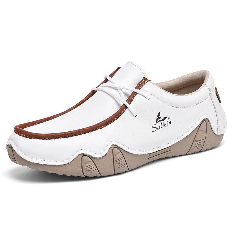 Men's Two-Tone White & Brown Low-Top Lace-Up Casual Shoes
