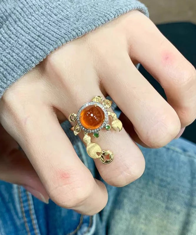 Style Gold Alloy Zircon Crab Gem Stone Rings