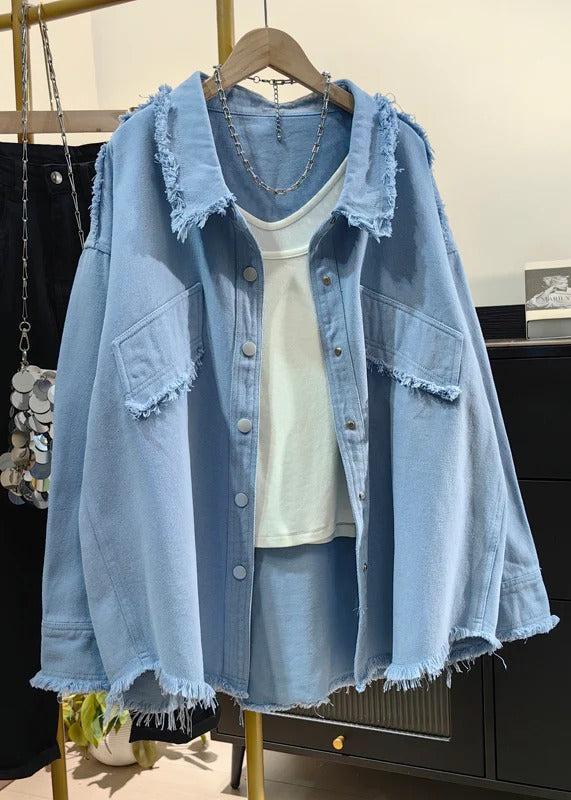 Stylish Yellow Peter Pan Collar Tassel Denim Coats Fall