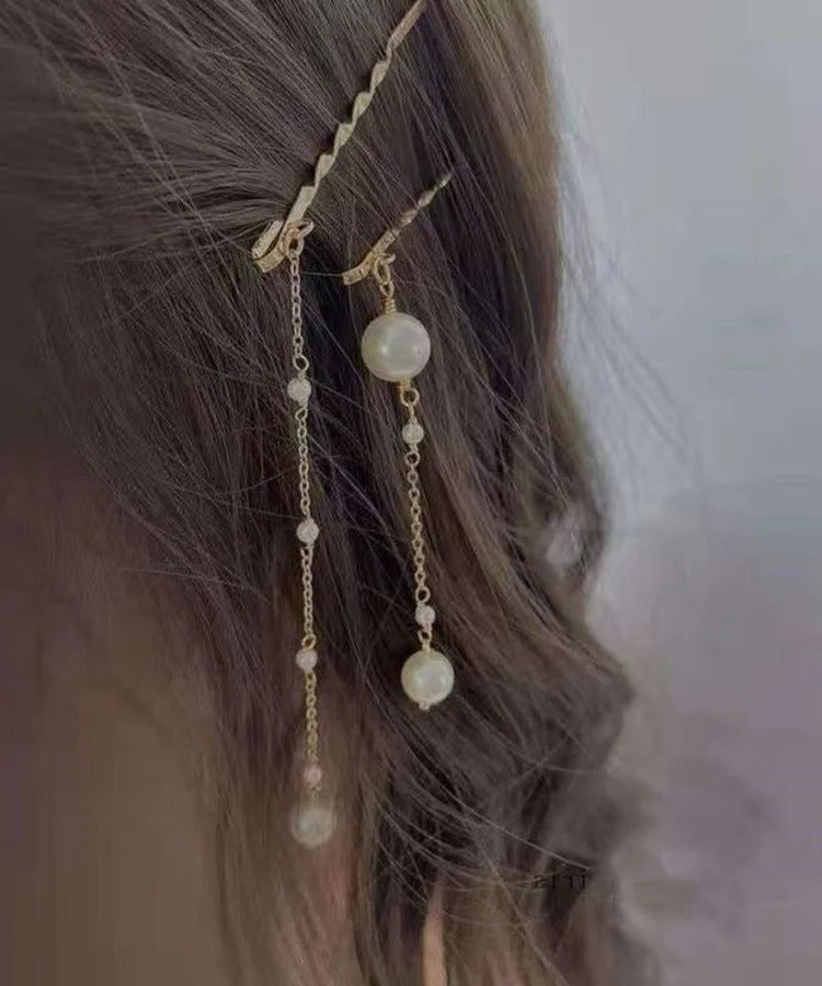 Chinese Style Gold Alloy Pearl Tassel Hairpin Two-Piece Set