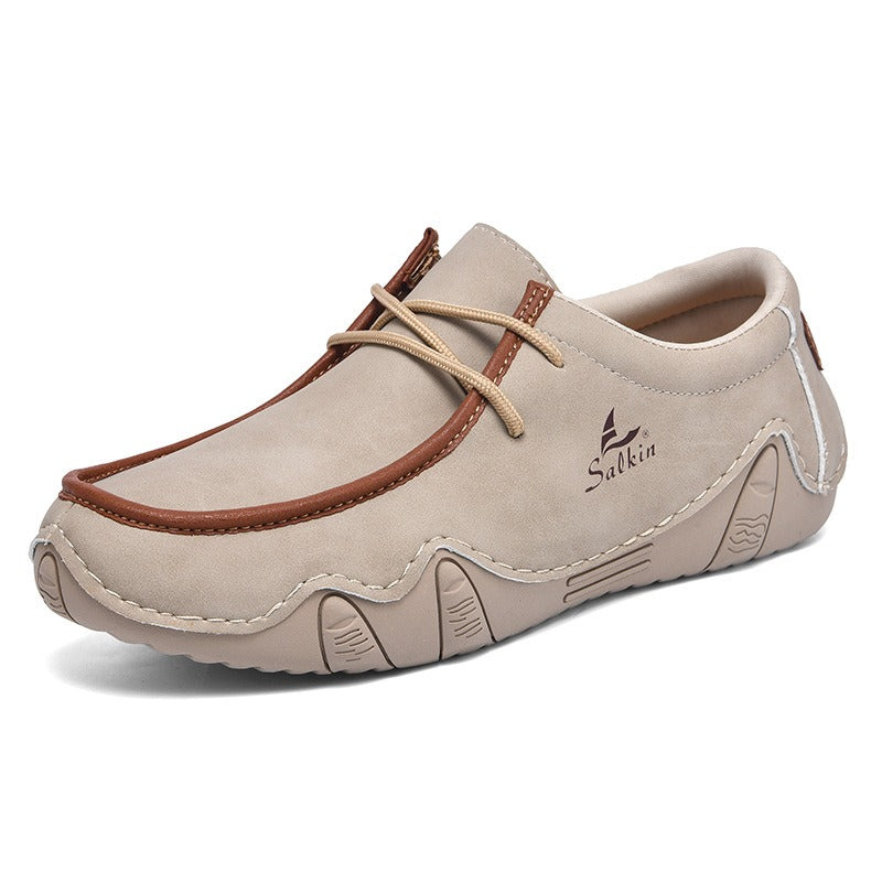 Men's Two-Tone White & Brown Low-Top Lace-Up Casual Shoes
