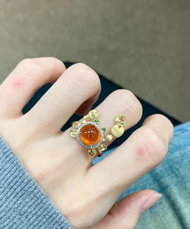 Style Gold Alloy Zircon Crab Gem Stone Rings