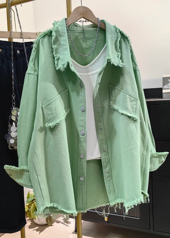 Stylish Yellow Peter Pan Collar Tassel Denim Coats Fall