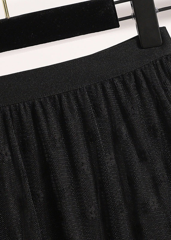 Women Black Ruffled Lace A Line Skirts Fall