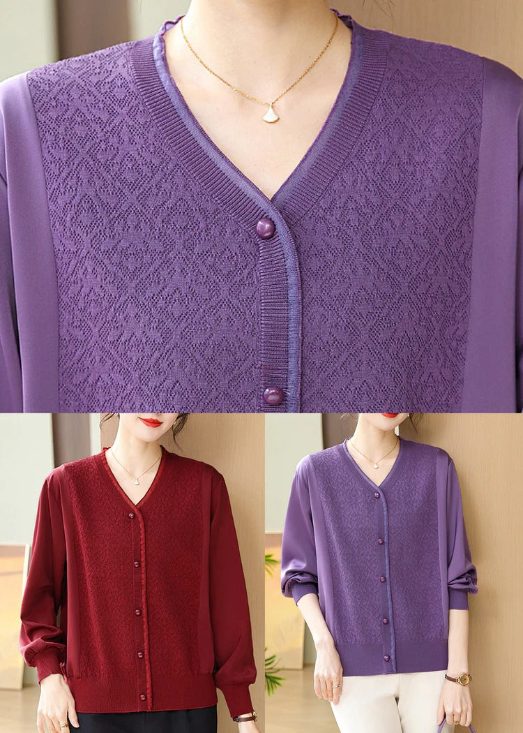 Casual Mulberry Print Patchwork Ice Silk Shirts Bracelet Sleeve