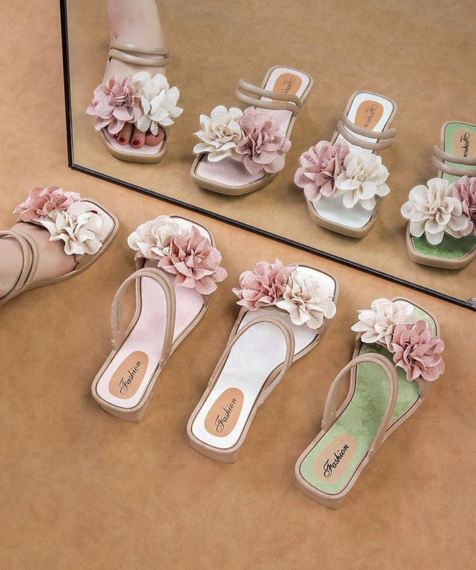 Green Chunky Casual Floral Splicing Slide Sandals Peep Toe