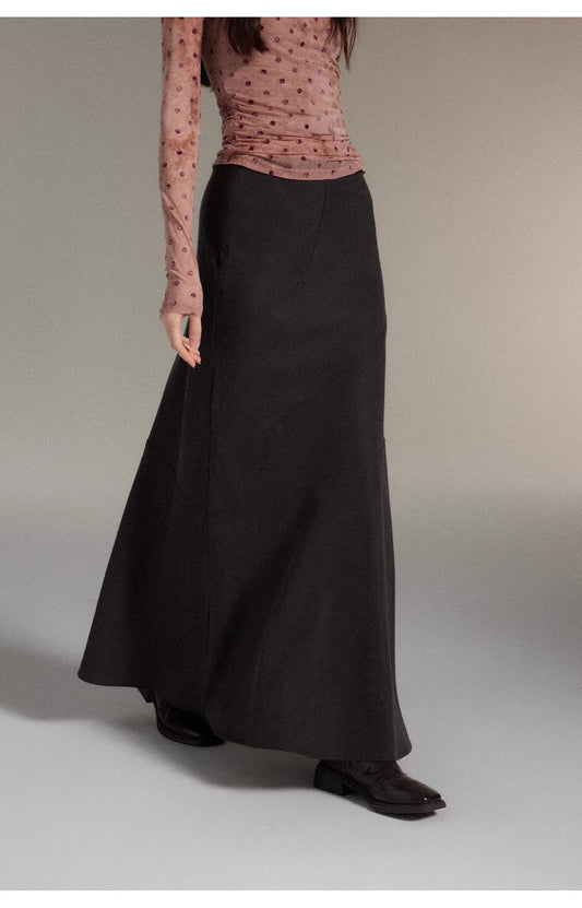 Plus Size Black High Waist Flared Long Maxi Skirt