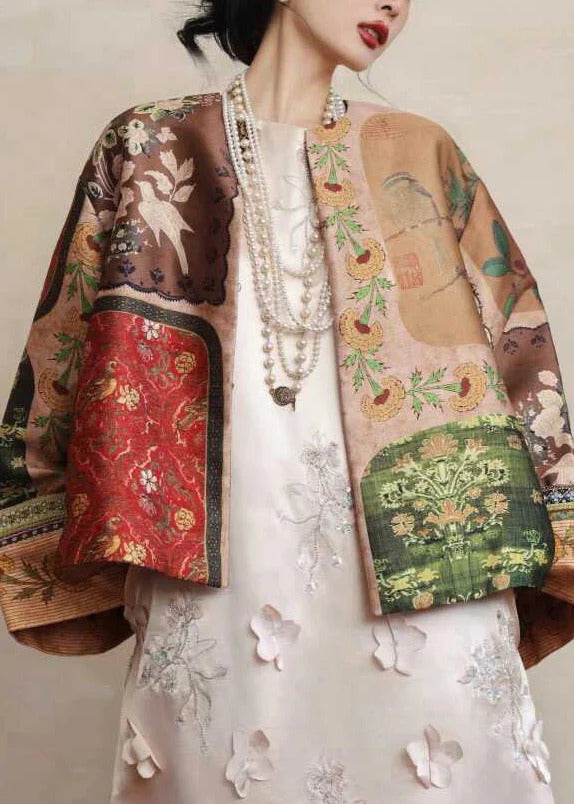Chinese Style O-Neck Print Coats Spring