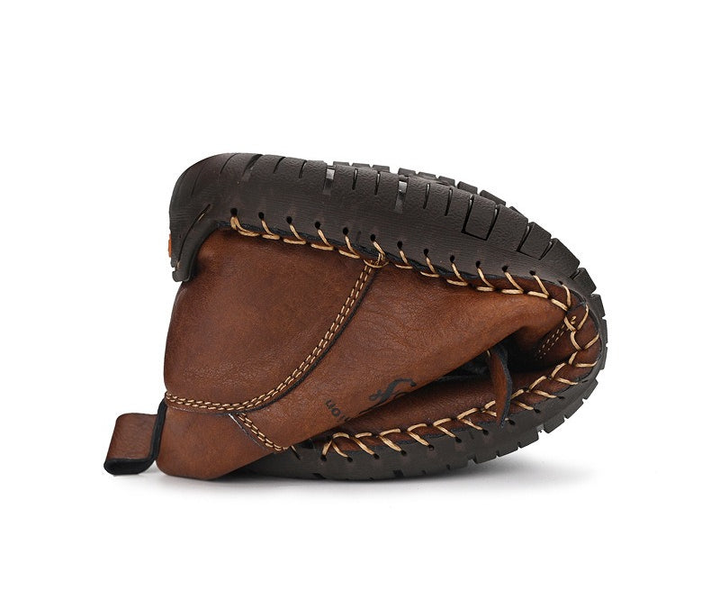 Men's Retro Brown Hand stitched Side Zip High Top Shoes