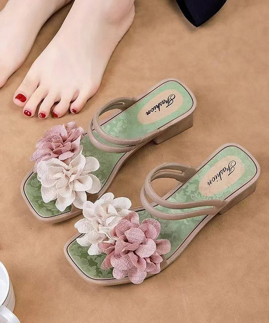 Green Chunky Casual Floral Splicing Slide Sandals Peep Toe