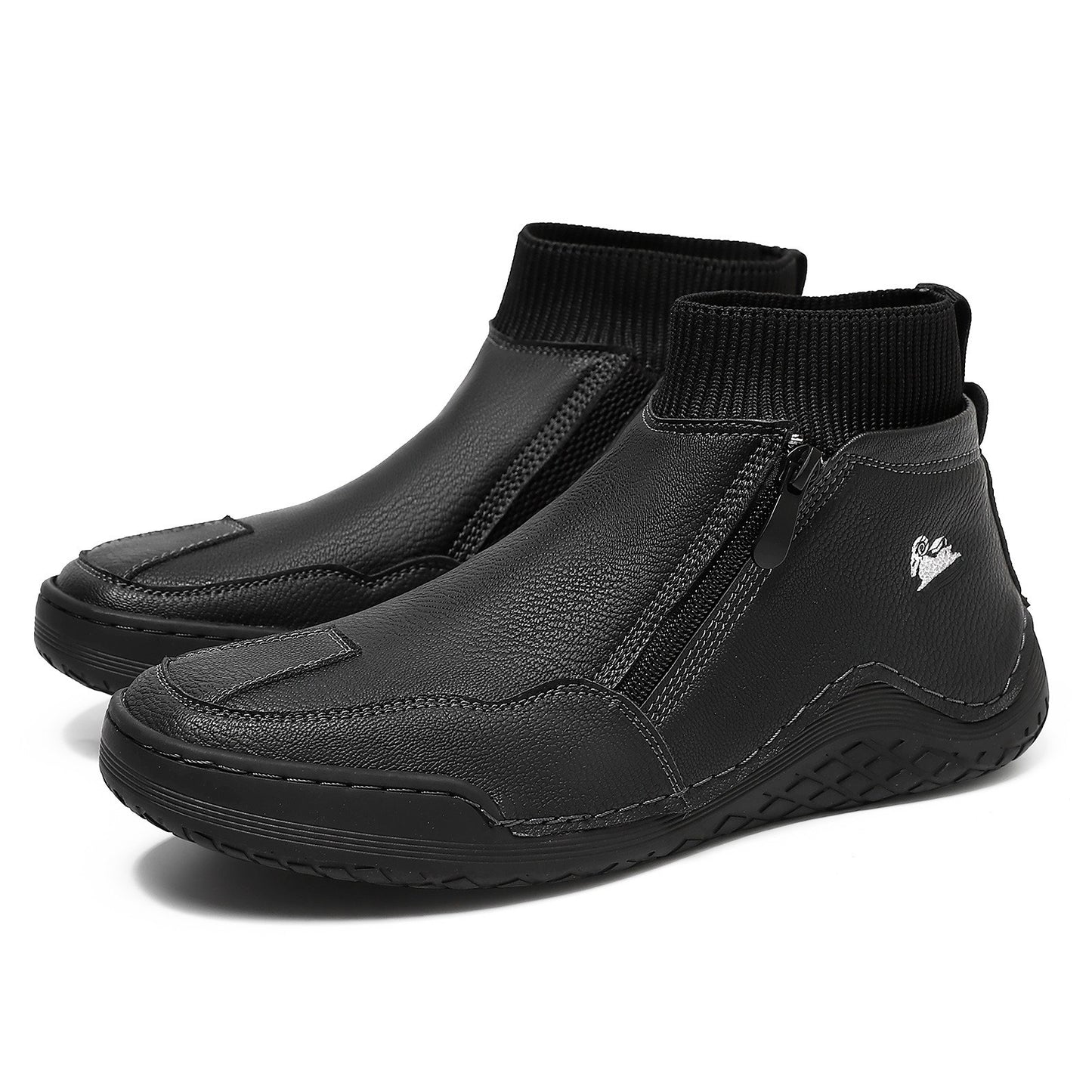 Men's Knit Cuff Zip-Up Casual Ankle Boots