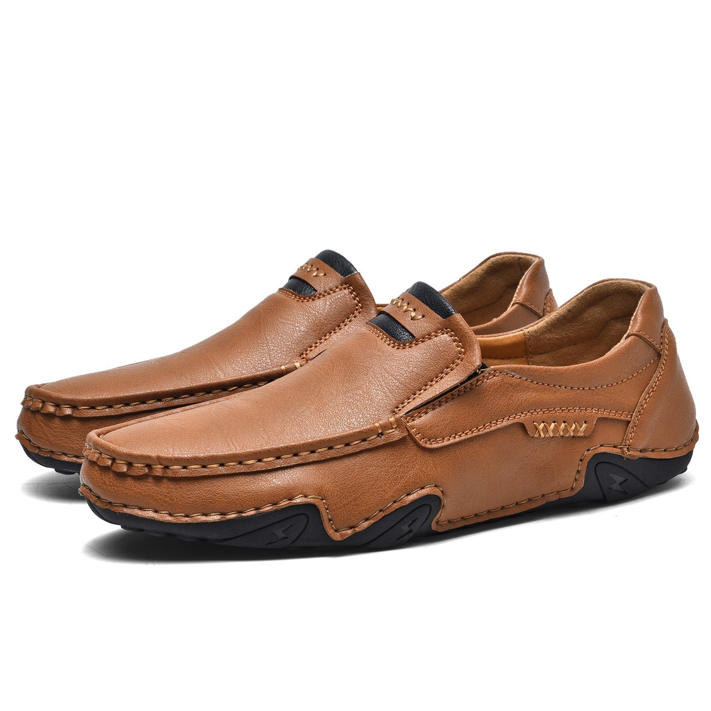 Men's Faux Leather Hand-Stitched Low-Top Loafers