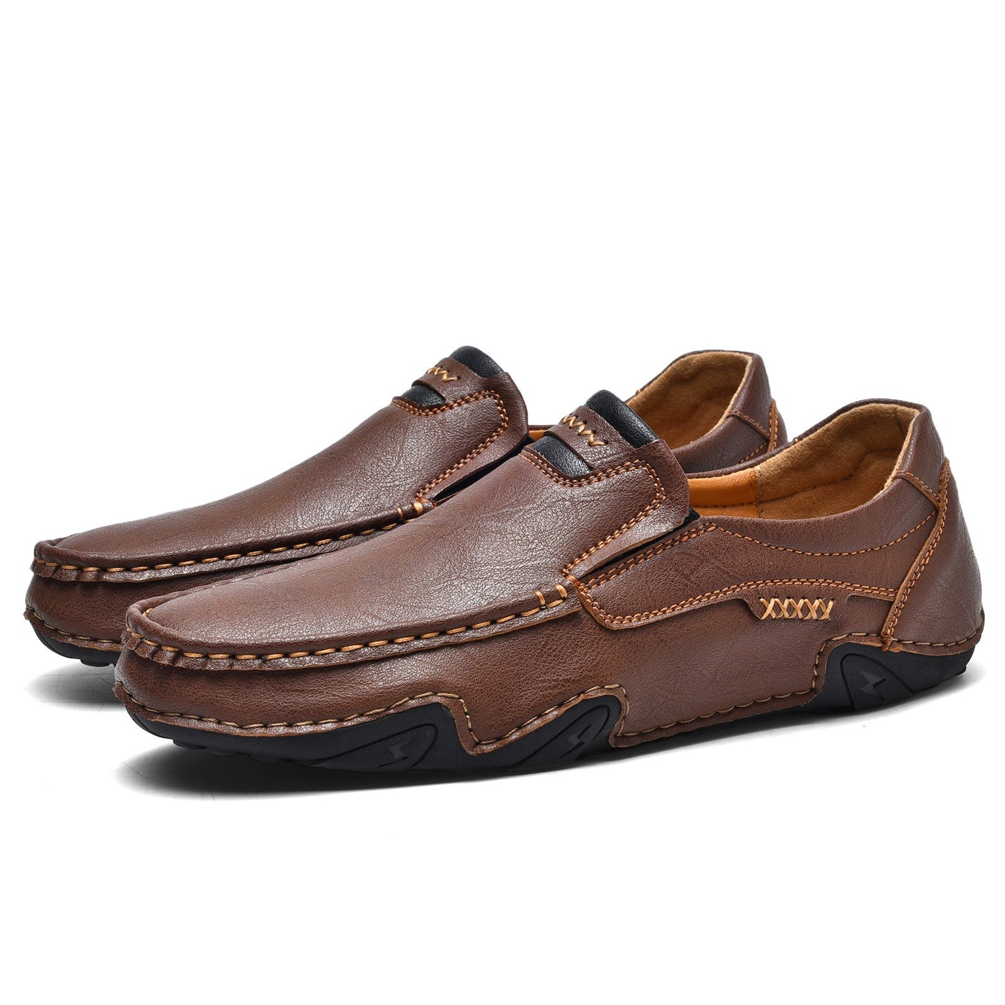 Men's Faux Leather Hand-Stitched Low-Top Loafers