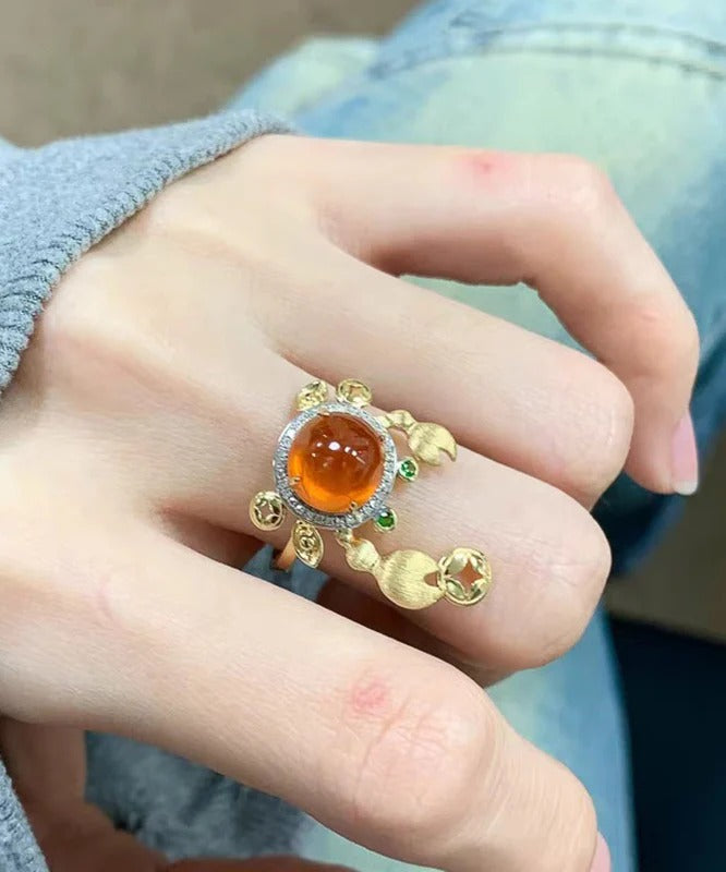 Style Gold Alloy Zircon Crab Gem Stone Rings