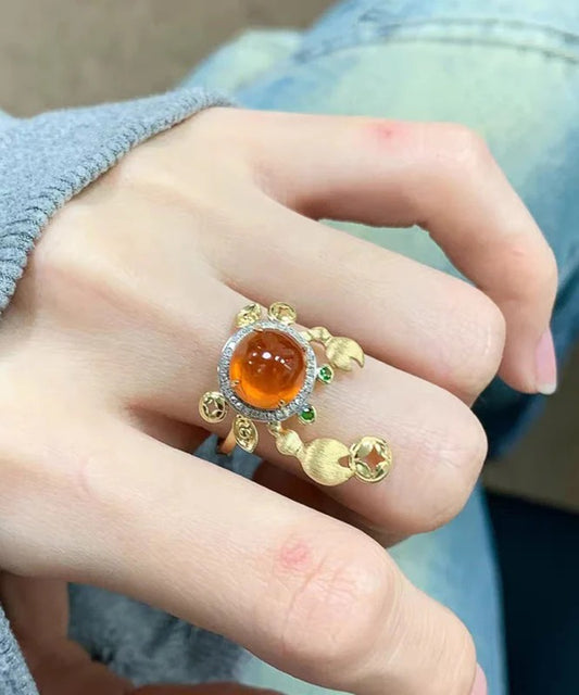 Style Gold Alloy Zircon Crab Gem Stone Rings