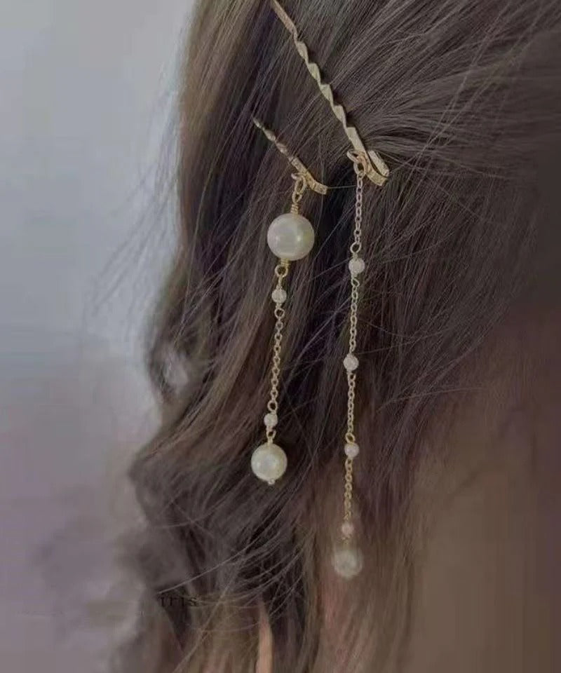 Chinese Style Gold Alloy Pearl Tassel Hairpin Two-Piece Set
