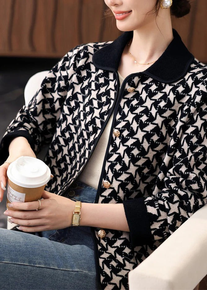 Black Knit Cardigans Peter Pan Collar Fall